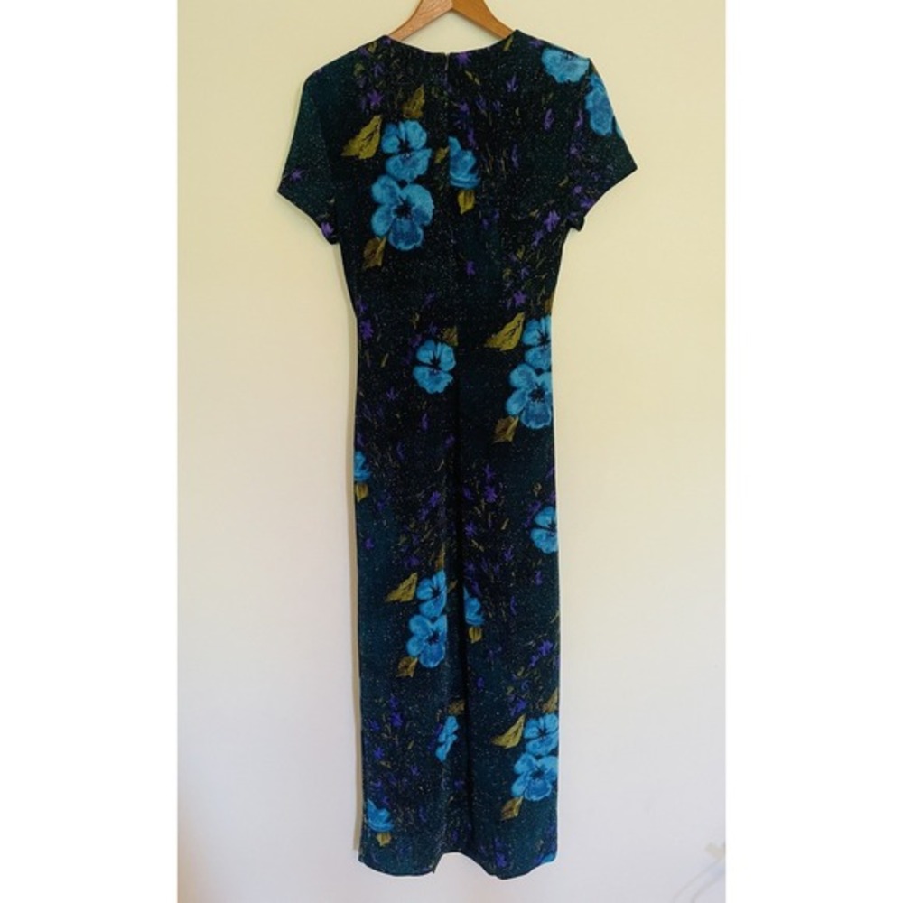 90's‎ Lurex Metallic Shimmer Floral Fitted Maxi Dress. Size 5/6. Front Slit. - Picture 4 of 11